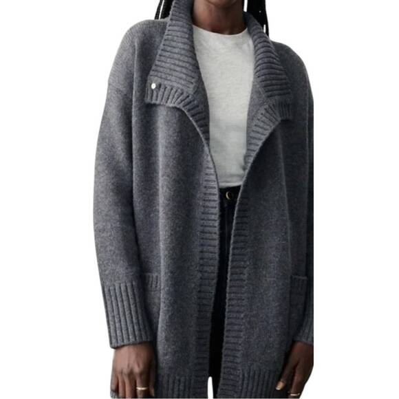 NEW WHITE + WARREN cashmere patch pocket coatigan in grey marl
